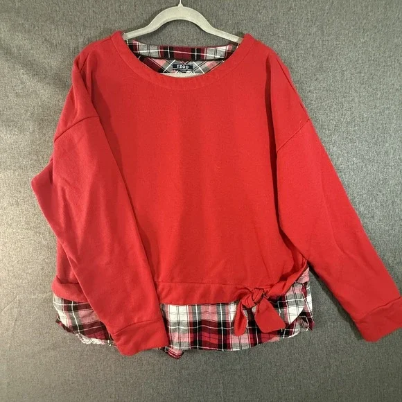 Izod Women's Red Long Sleeves & Flannel Bottom Layer Warm Sz XXL EUC - Picture 1 of 3